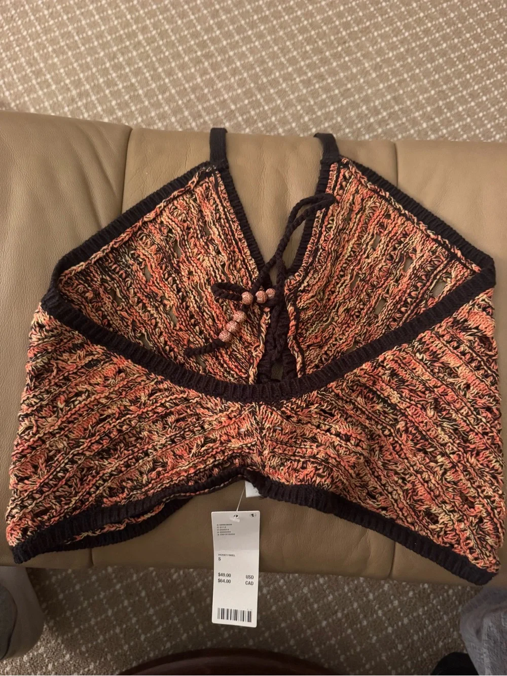Urban Outfitters Coral and Black Crochet Bandeau Bralette